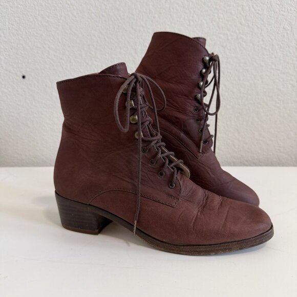Christy Dawn The Dawn Boot Mahogany Soft Leather Lace Up Stacked Heel Boot 8 - Picture 2 of 12